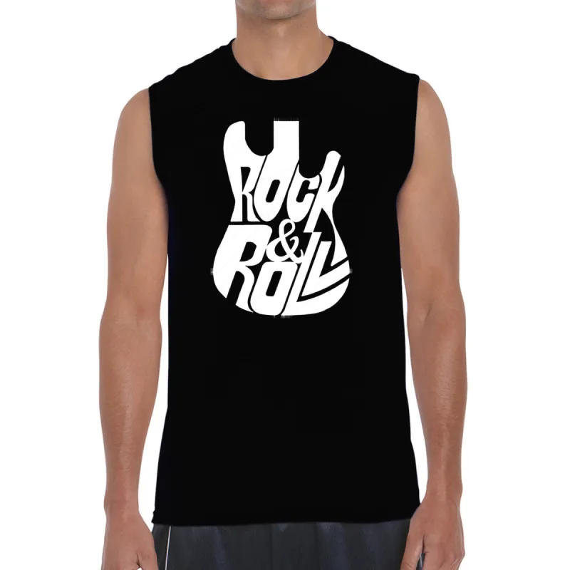 Rock And Roll Guitar - Men's Word Art Sleeveless T-Shirt sold by LA Pop Art