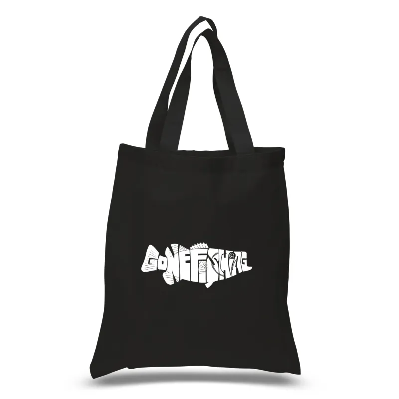 Bass Gone Fishing - Small Word Art Tote Bag sold by LA Pop Art