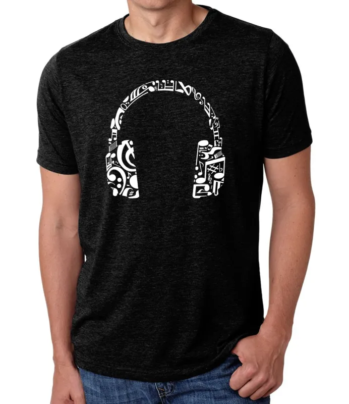 Music Note Headphones - Men's Premium Blend Word Art T-Shirt sold by LA Pop Art