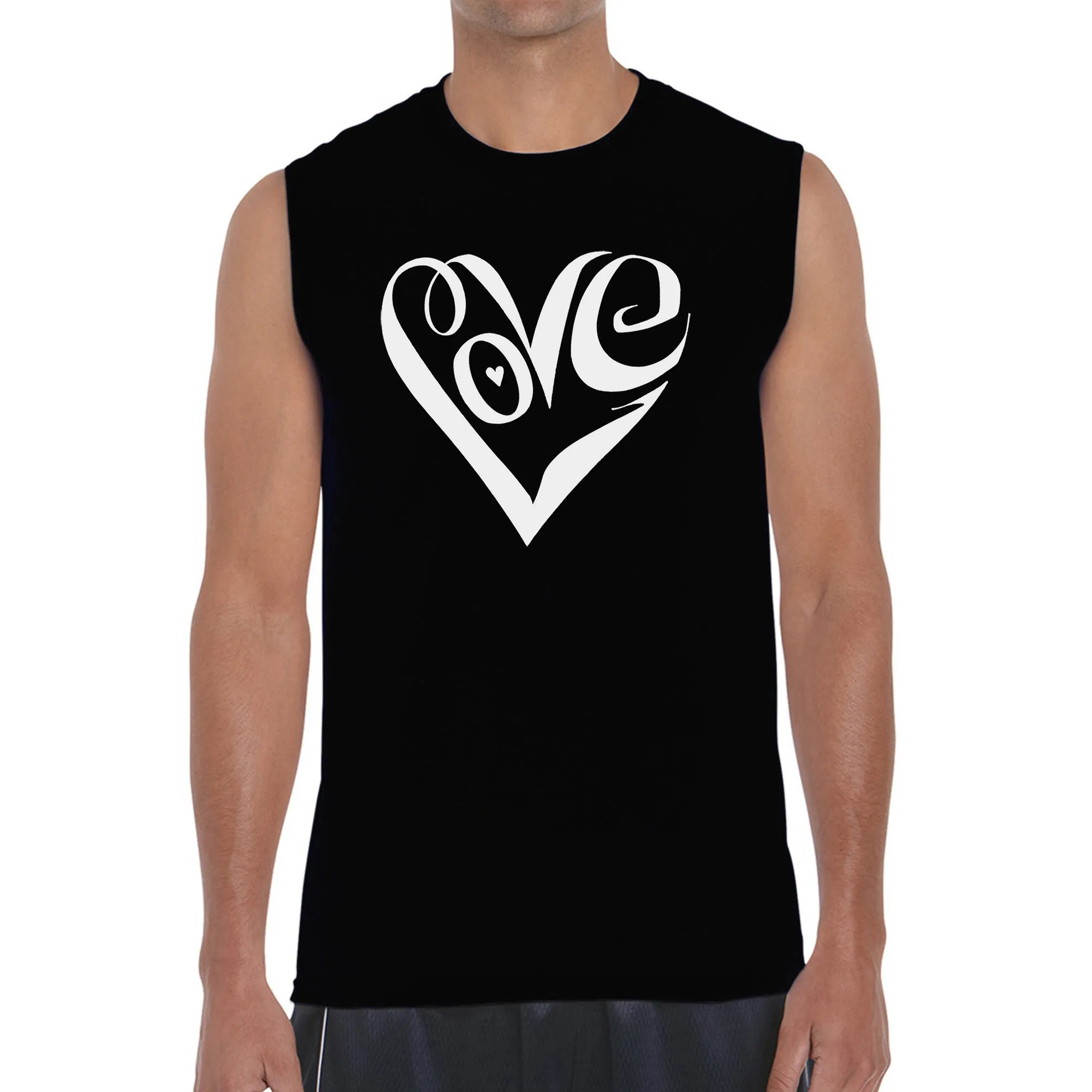 Script Love Heart - Men's Word Art Sleeveless T-Shirt sold by LA Pop Art
