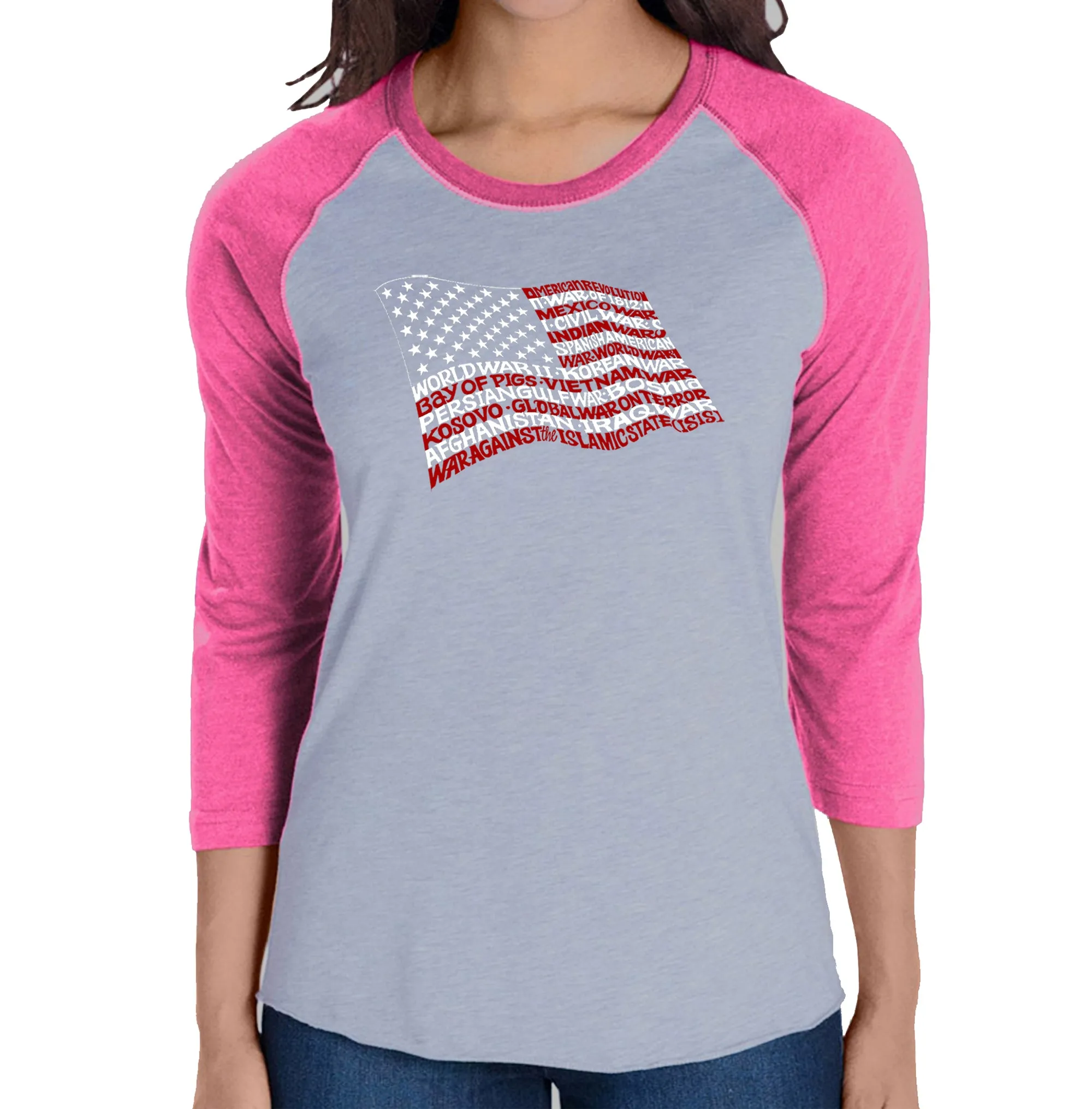 American Wars Tribute Flag - Women's Raglan Baseball Word Art T-Shirt sold by LA Pop Art product image thumbnail 3