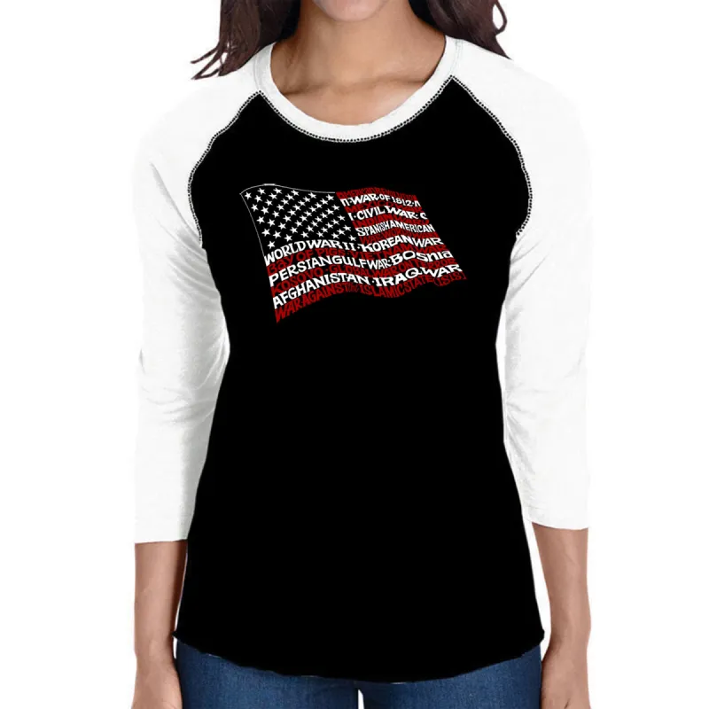 American Wars Tribute Flag - Women's Raglan Baseball Word Art T-Shirt sold by LA Pop Art