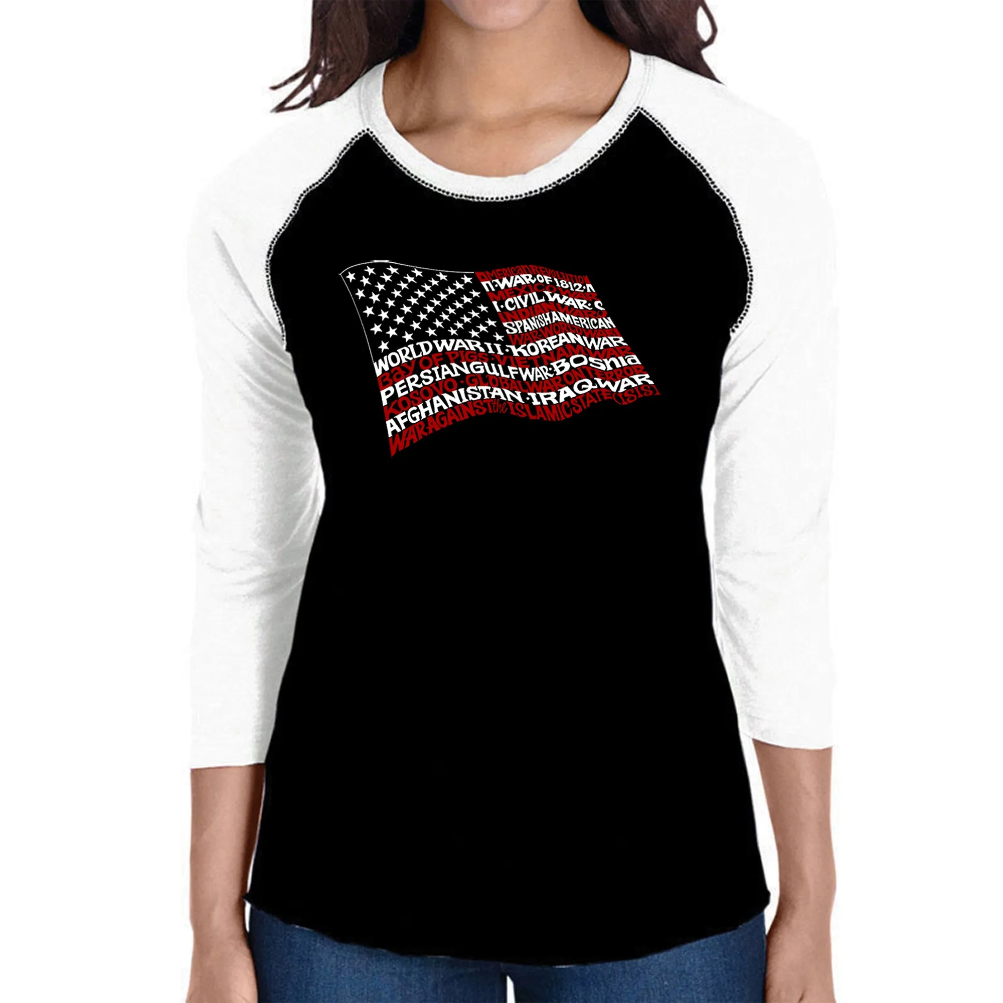 American Wars Tribute Flag - Women's Raglan Baseball Word Art T-Shirt sold by LA Pop Art
