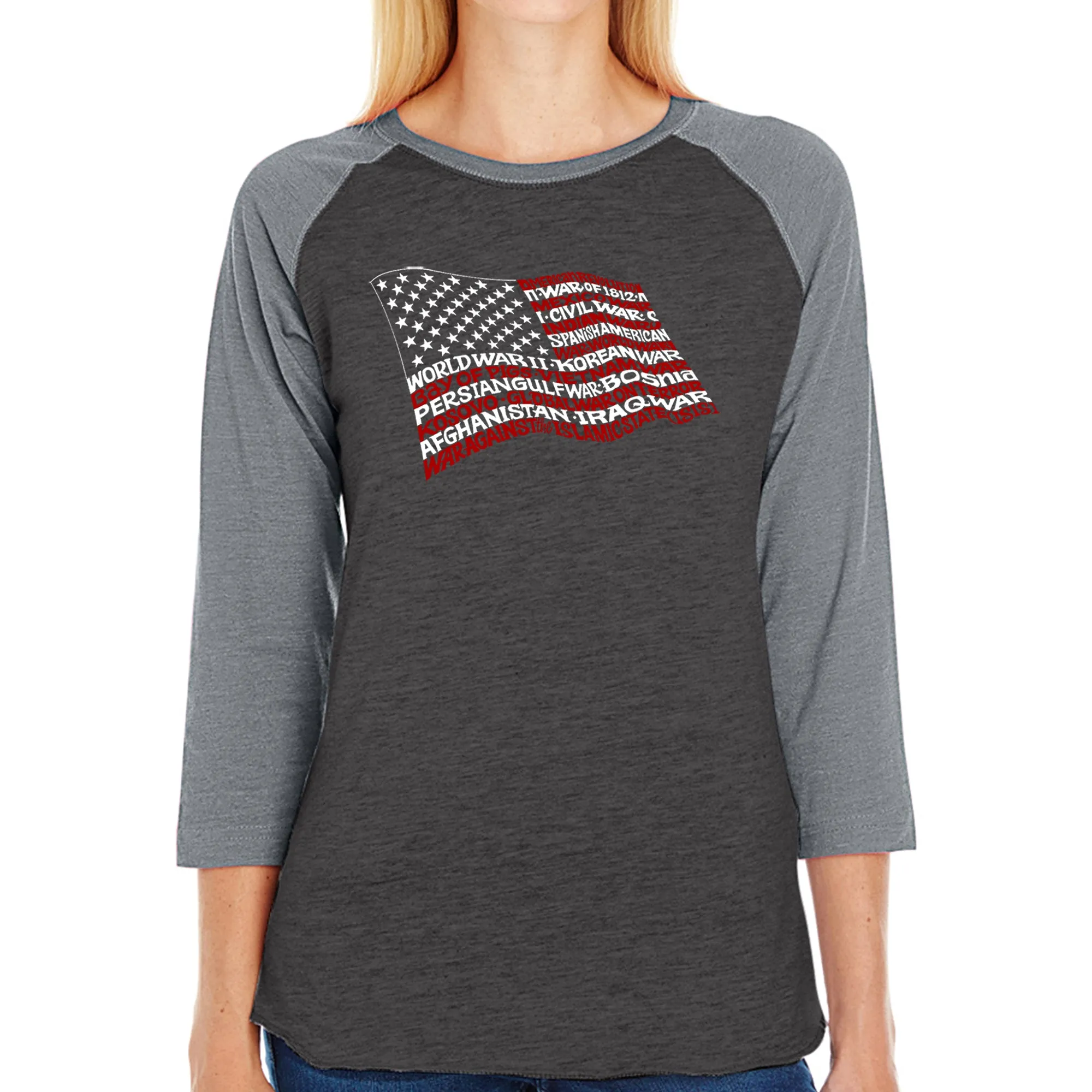American Wars Tribute Flag - Women's Raglan Baseball Word Art T-Shirt sold by LA Pop Art product image thumbnail 4