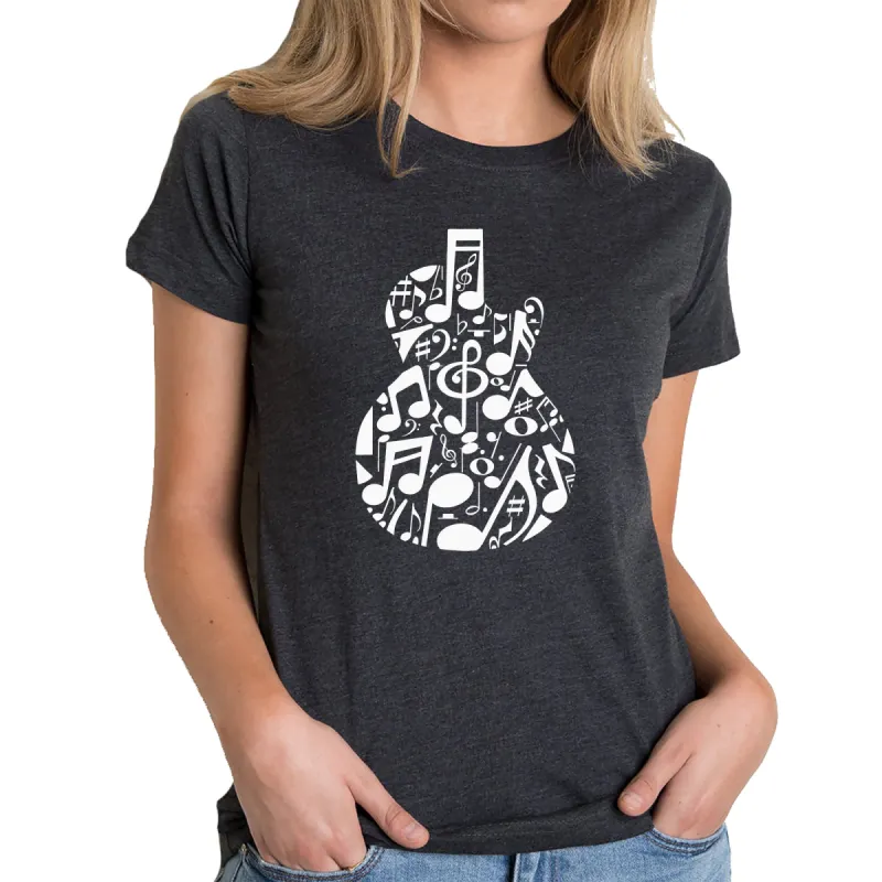 Music Notes Guitar - Women's Premium Blend Word Art T-Shirt sold by LA Pop Art