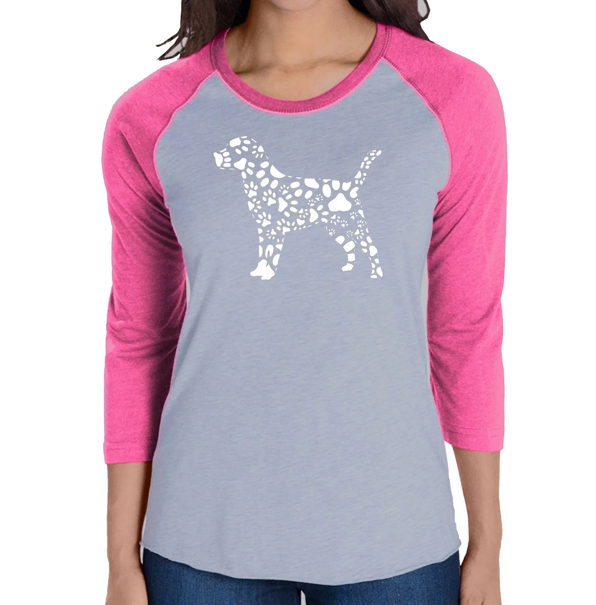 Dog Paw Prints - Women's Raglan Word Art T-Shirt sold by LA Pop Art product image thumbnail 3
