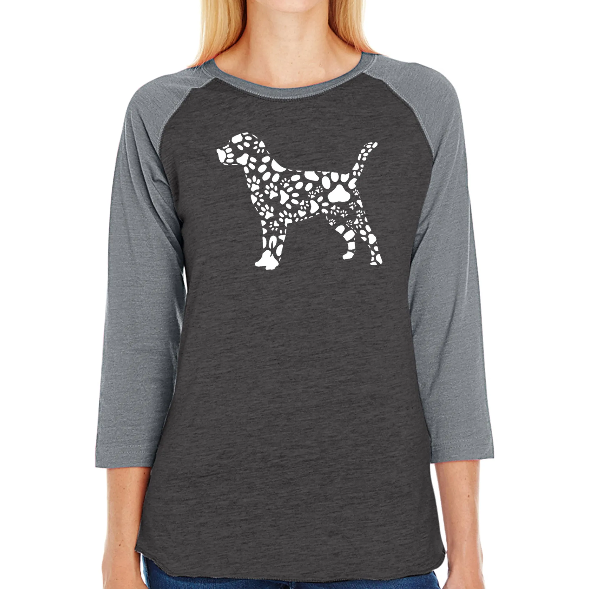 Dog Paw Prints - Women's Raglan Word Art T-Shirt sold by LA Pop Art product image thumbnail 4