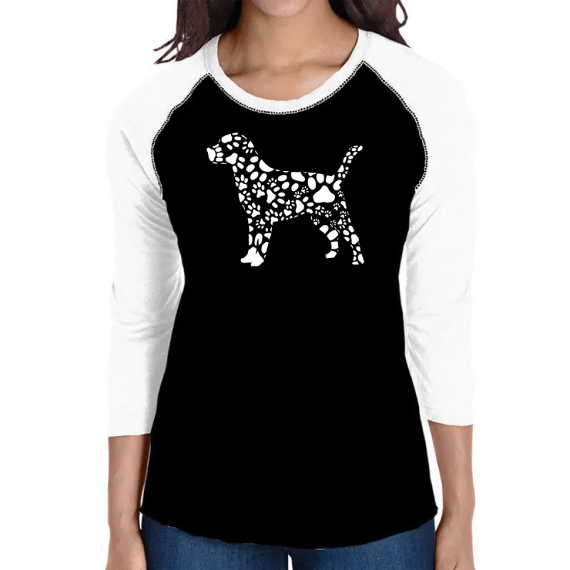 Dog Paw Prints  - Women's Raglan Word Art T-Shirt sold by LA Pop Art