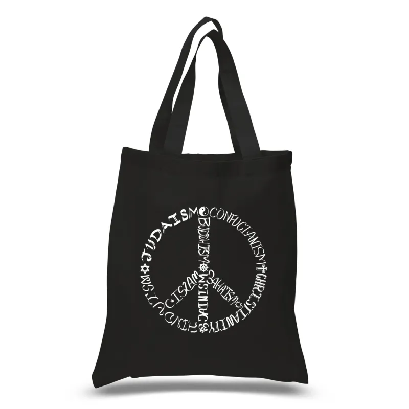 Different Faiths peace sign - Small Word Art Tote Bag sold by LA Pop Art