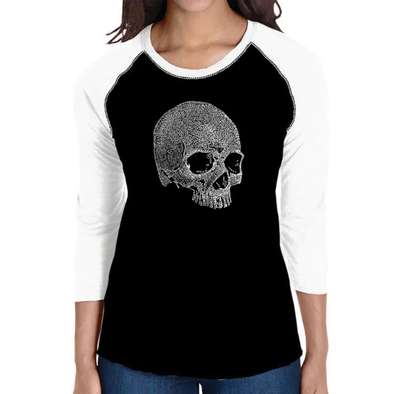 Dead Inside Skull - Women's Raglan Baseball Word Art T-Shirt sold by LA Pop Art