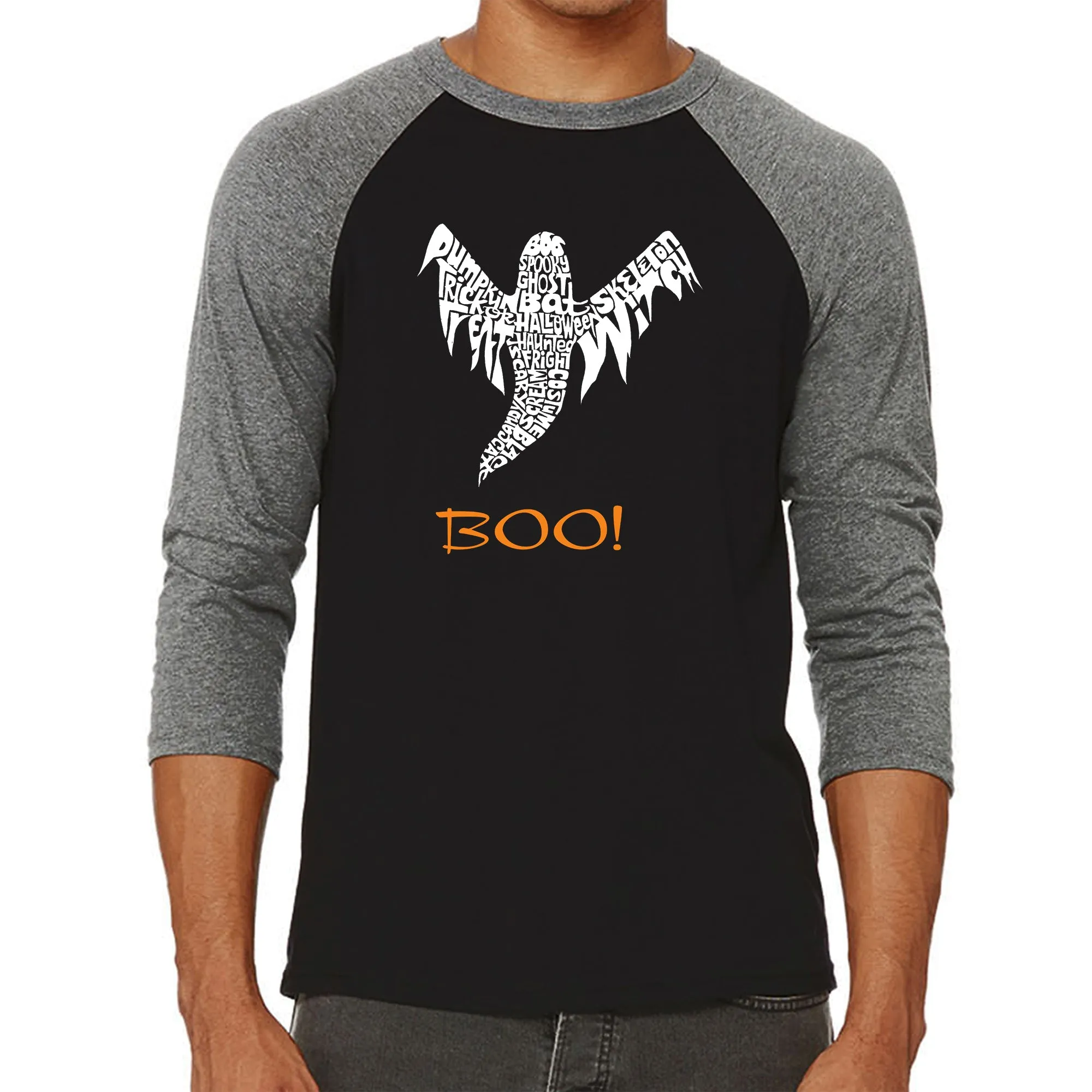 Halloween Ghost - Men's Raglan Baseball Word Art T-Shirt sold by LA Pop Art product image thumbnail 4