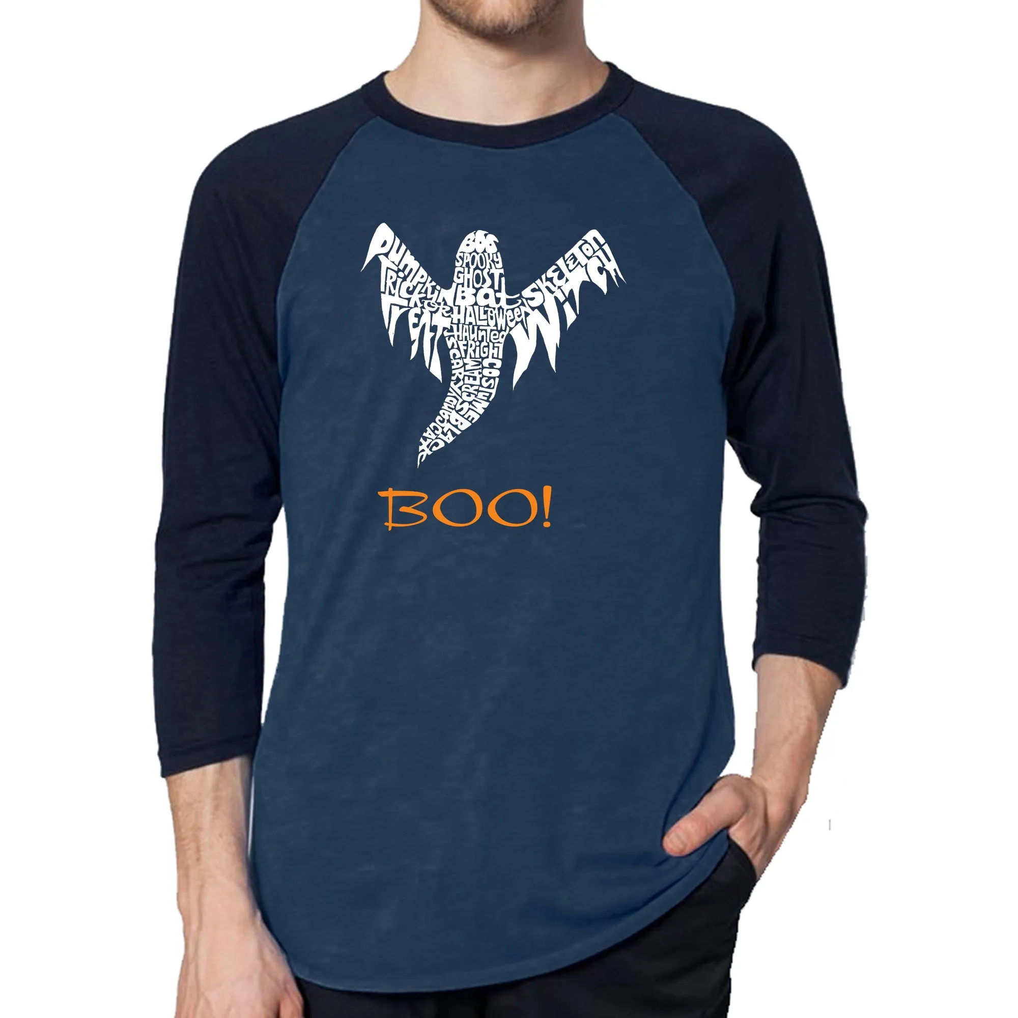 Halloween Ghost - Men's Raglan Baseball Word Art T-Shirt sold by LA Pop Art product image thumbnail 3