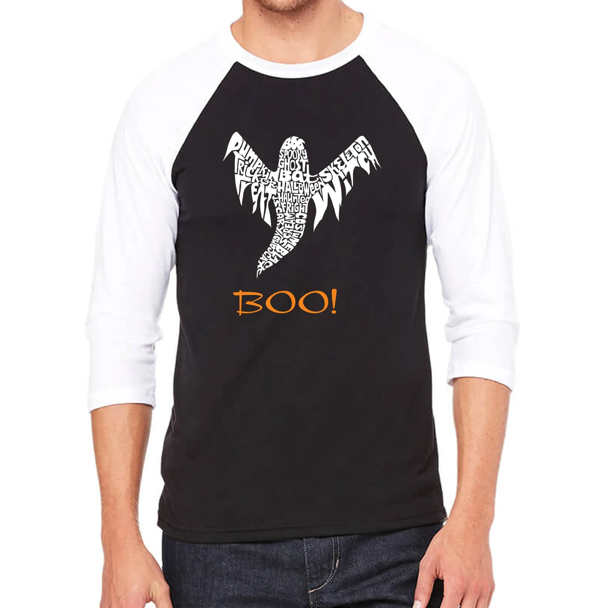 Halloween Ghost - Men's Raglan Baseball Word Art T-Shirt sold by LA Pop Art