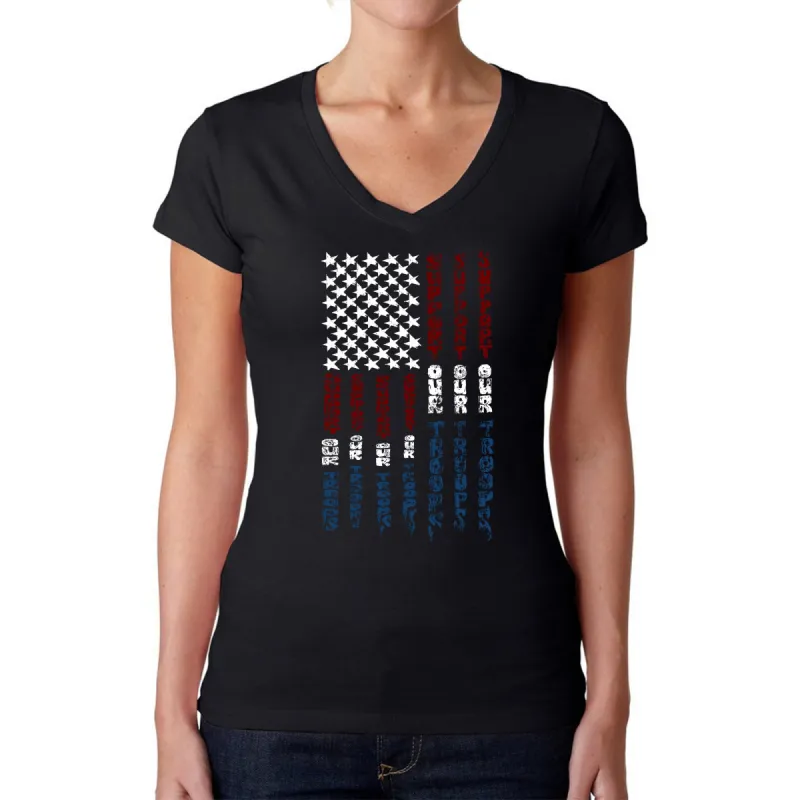 Support our Troops  - Women's Word Art V-Neck T-Shirt sold by LA Pop Art