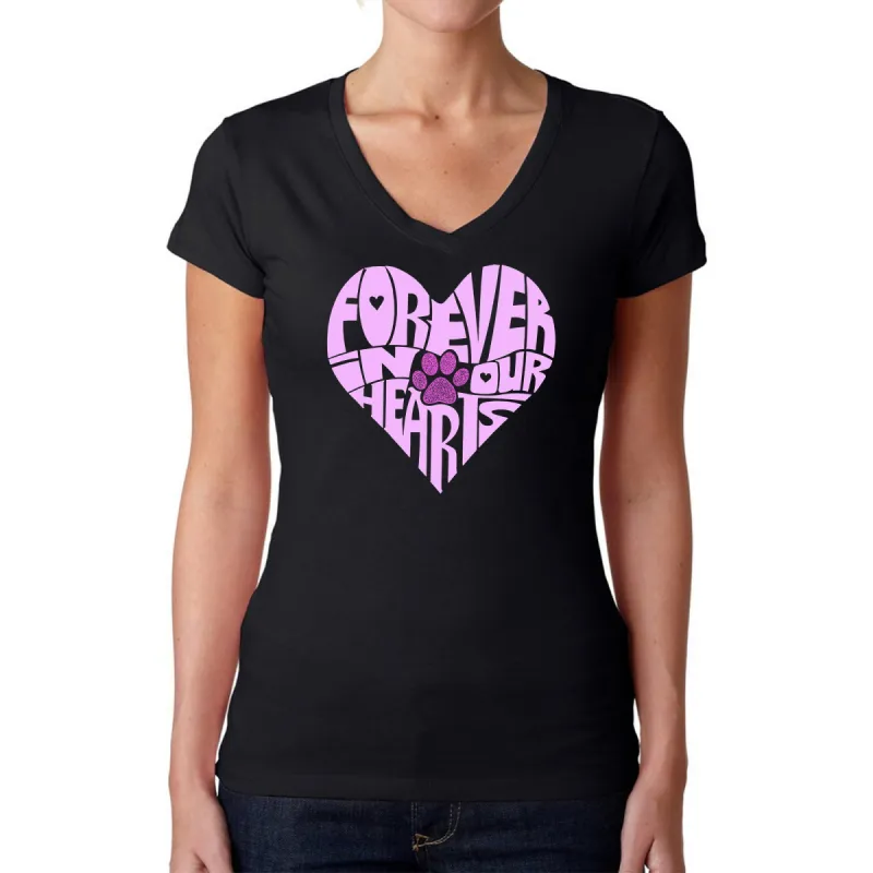 Forever In Our Hearts - Women's Word Art V-Neck T-Shirt sold by LA Pop Art