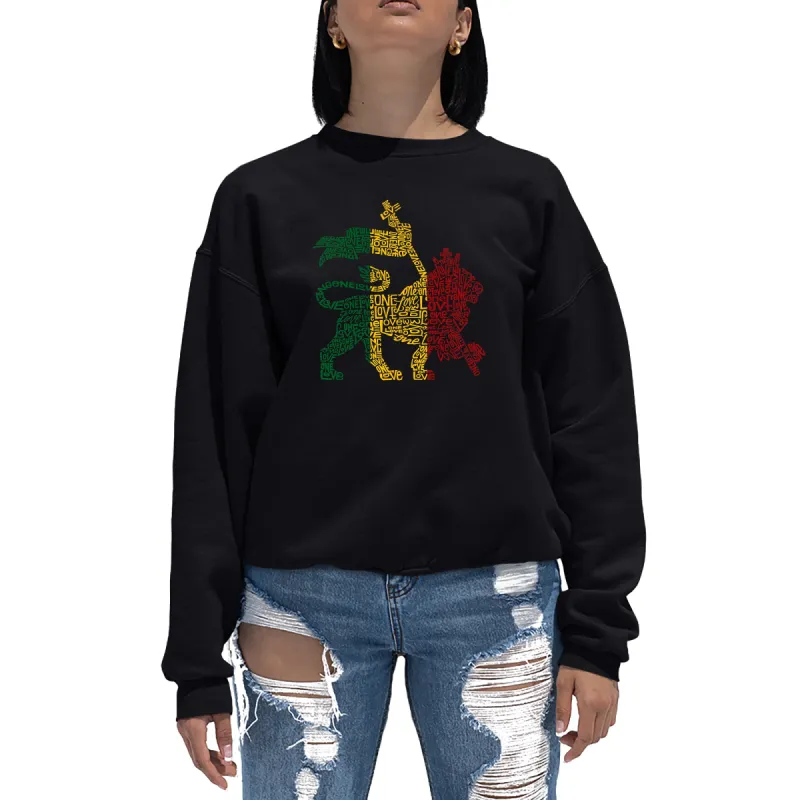 One Love Rasta Lion - Women's Word Art Crewneck Sweatshirt sold by LA Pop Art