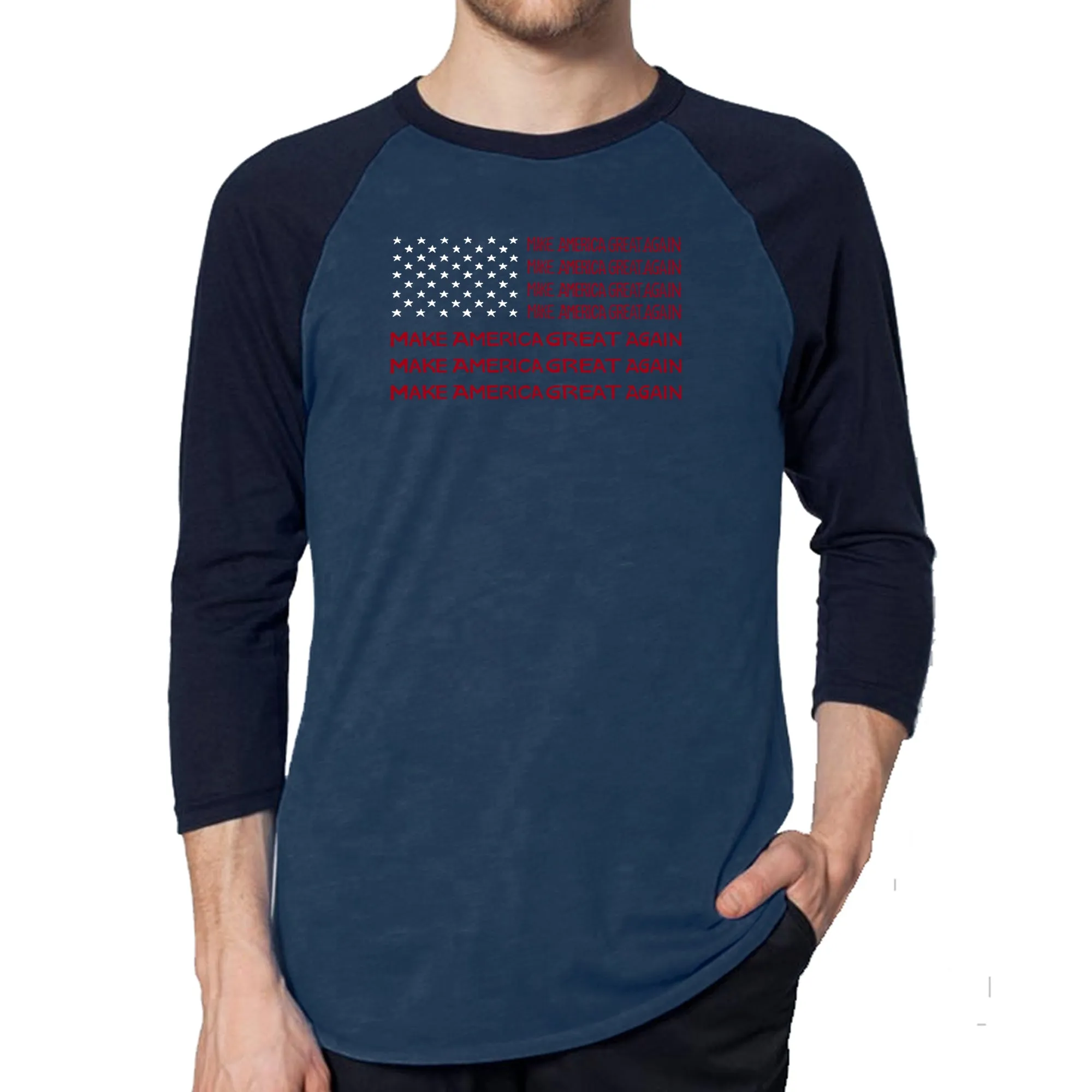 Maga Flag - Men's Raglan Baseball Word Art T-Shirt sold by LA Pop Art product image thumbnail 3