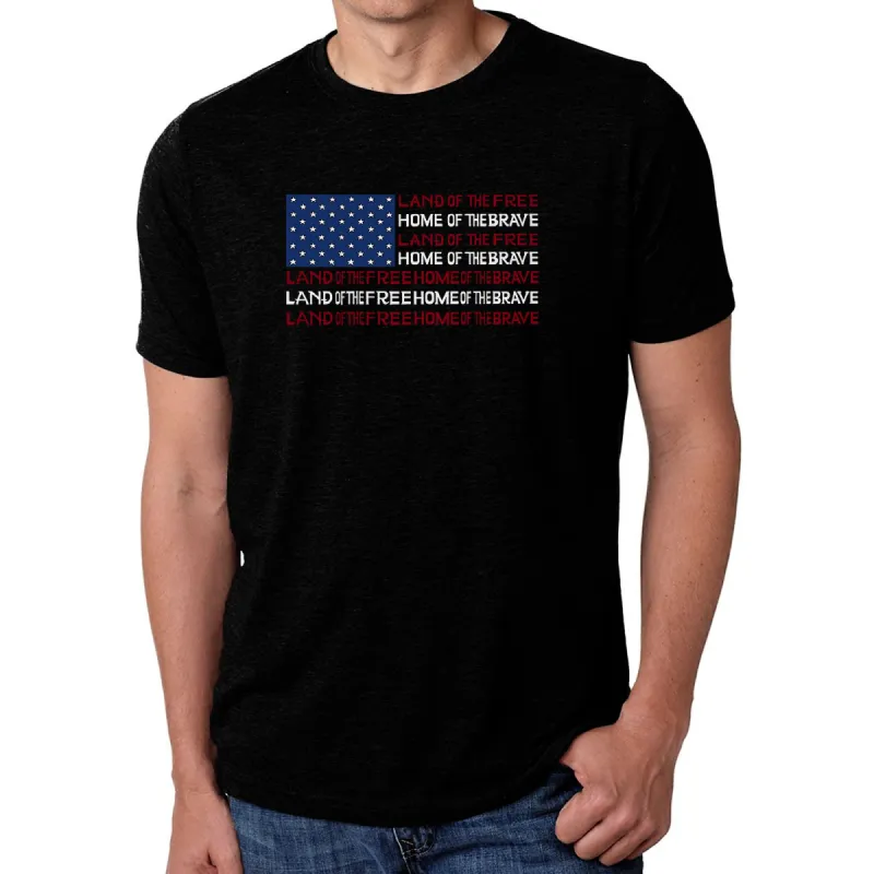 Land of the Free American Flag - Men's Premium Blend Word Art T-Shirt sold by LA Pop Art
