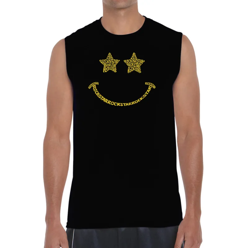Rockstar Smiley  - Men's Word Art Sleeveless T-Shirt sold by LA Pop Art