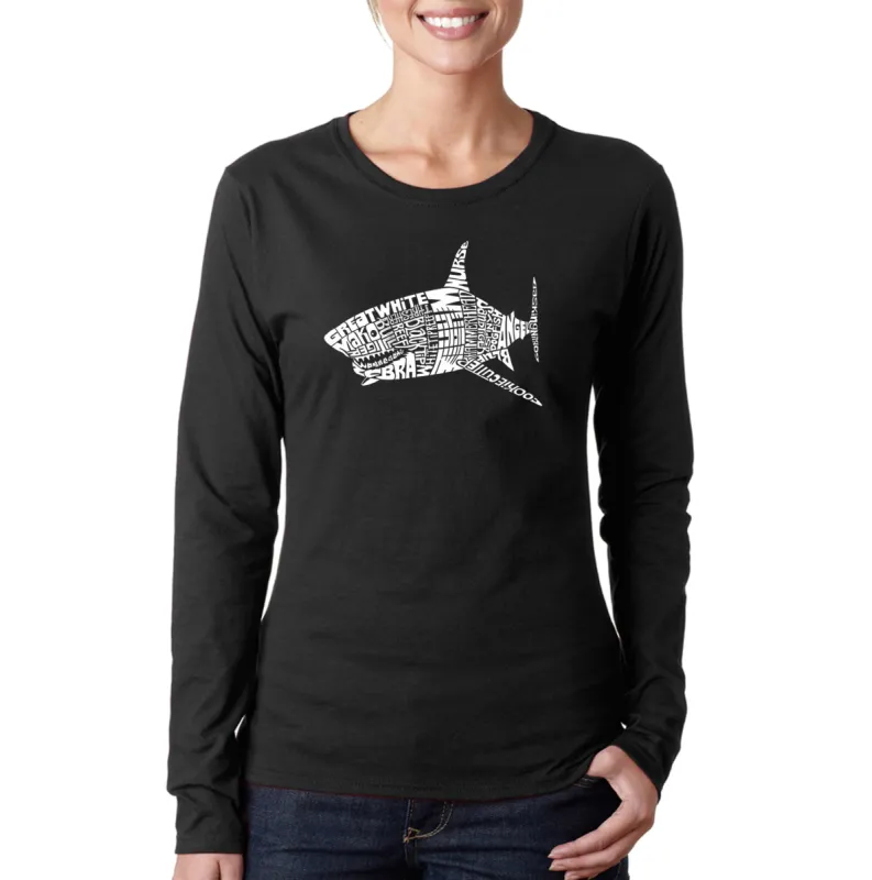SPECIES OF SHARK - Women's Word Art Long Sleeve T-Shirt sold by LA Pop Art