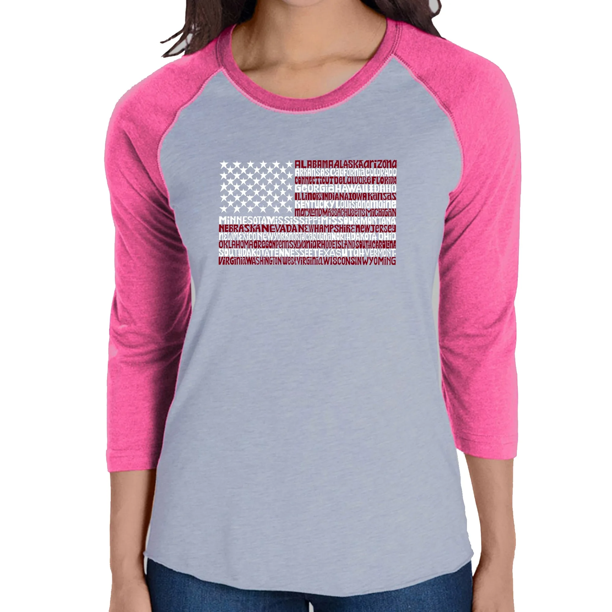 50 States USA Flag - Women's Raglan Word Art T-Shirt sold by LA Pop Art product image thumbnail 3