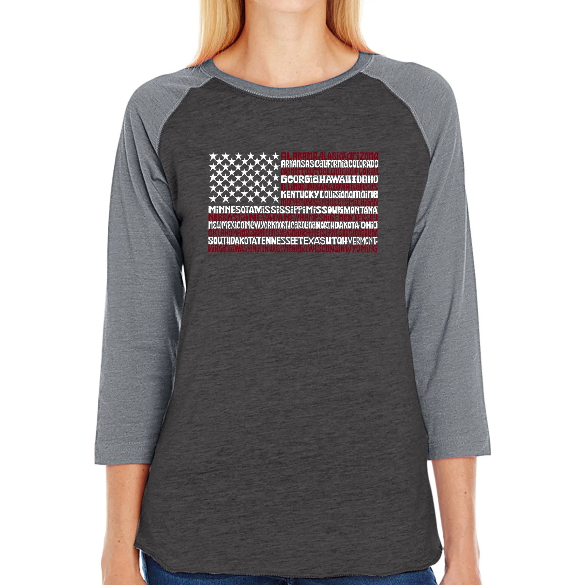 50 States USA Flag - Women's Raglan Word Art T-Shirt sold by LA Pop Art product image thumbnail 4