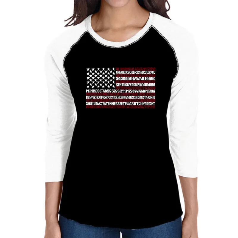 50 States USA Flag - Women's Raglan Word Art T-Shirt sold by LA Pop Art