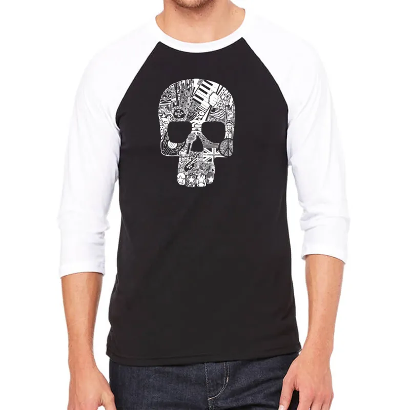 Rock n Roll Skull - Men's Raglan Baseball Word Art T-Shirt sold by LA Pop Art