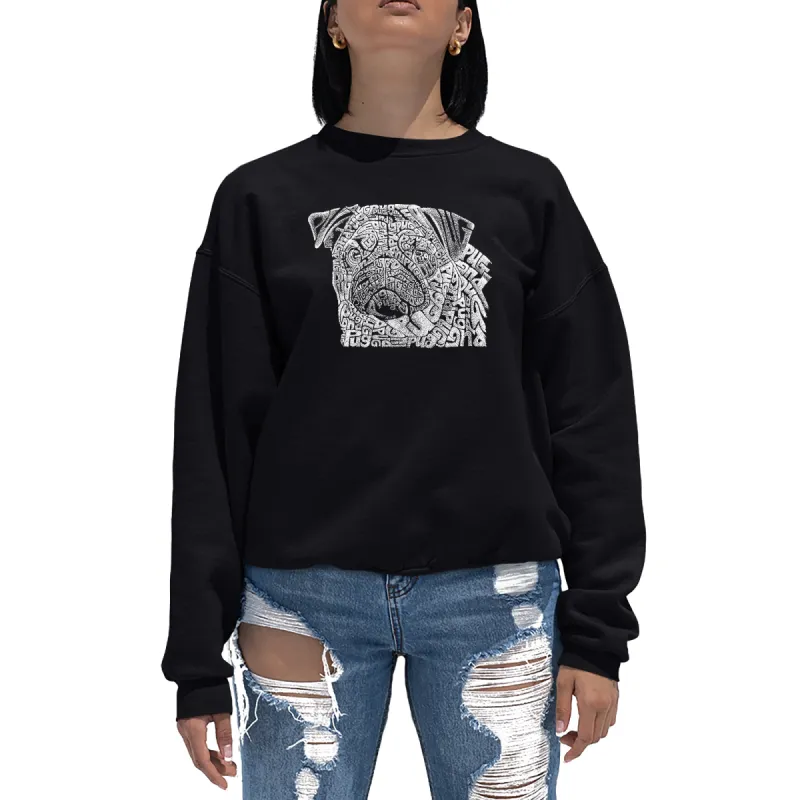 Pug Face - Women's Word Art Crewneck Sweatshirt sold by LA Pop Art
