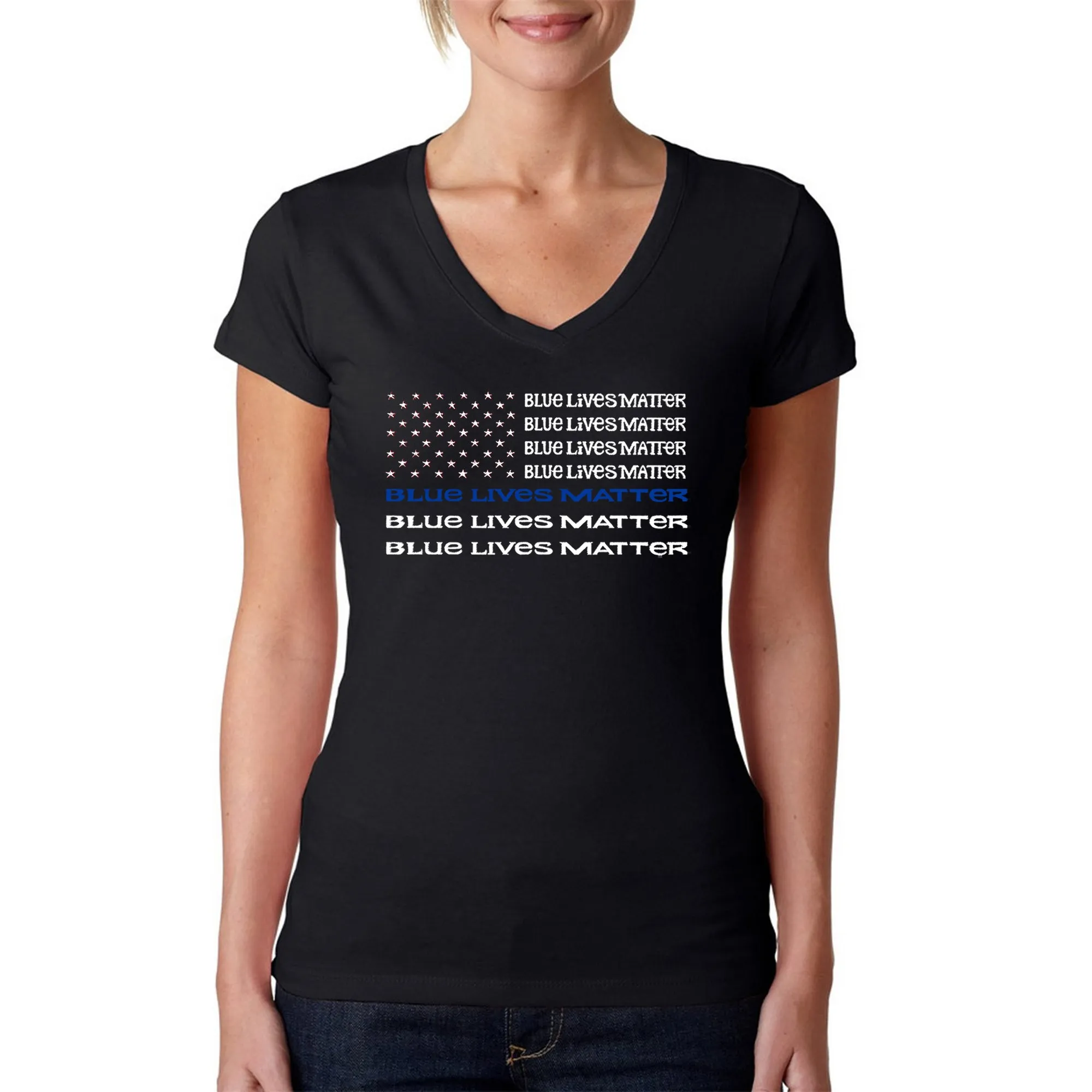 Blue Lives Matter - Women's Word Art V-Neck T-Shirt sold by LA Pop Art