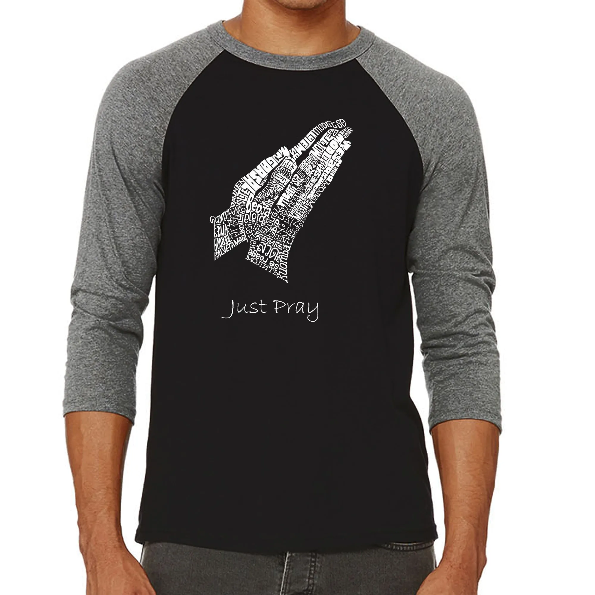 Prayer Hands - Men's Raglan Baseball Word Art T-Shirt sold by LA Pop Art product image thumbnail 4