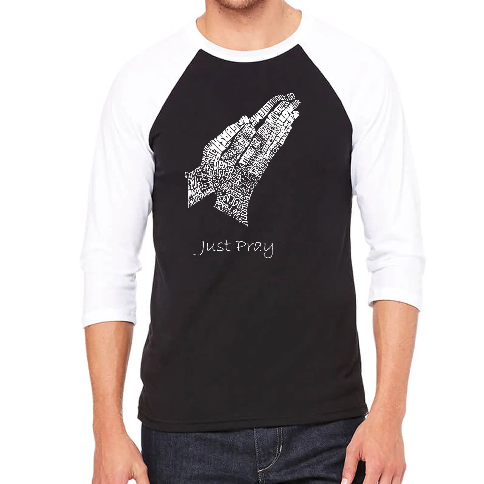 Prayer Hands - Men's Raglan Baseball Word Art T-Shirt sold by LA Pop Art
