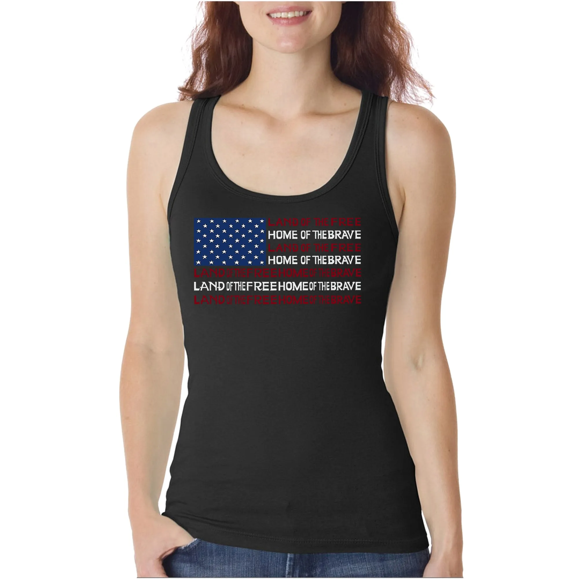 Land of the Free American Flag - Women's Word Art Tank Top sold by LA Pop Art