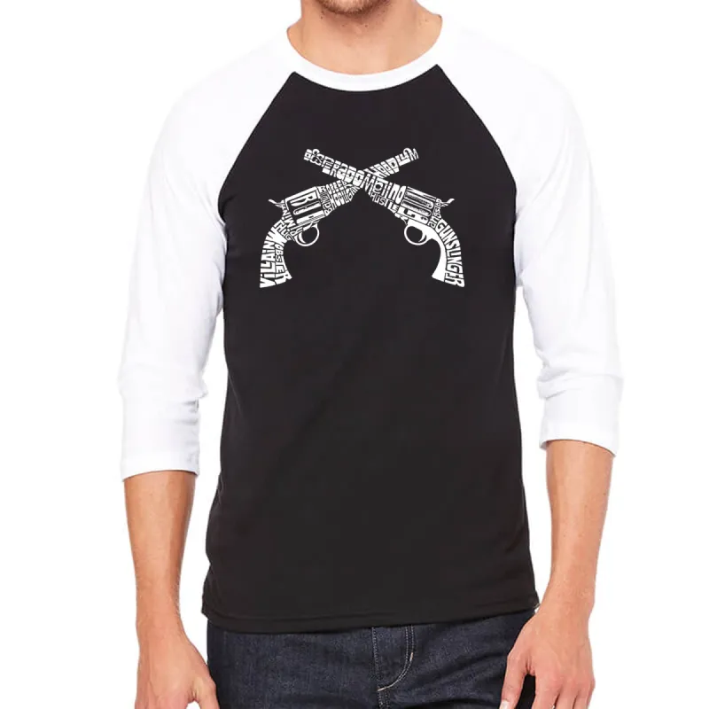 CROSSED PISTOLS - Men's Raglan Baseball Word Art T-Shirt sold by LA Pop Art
