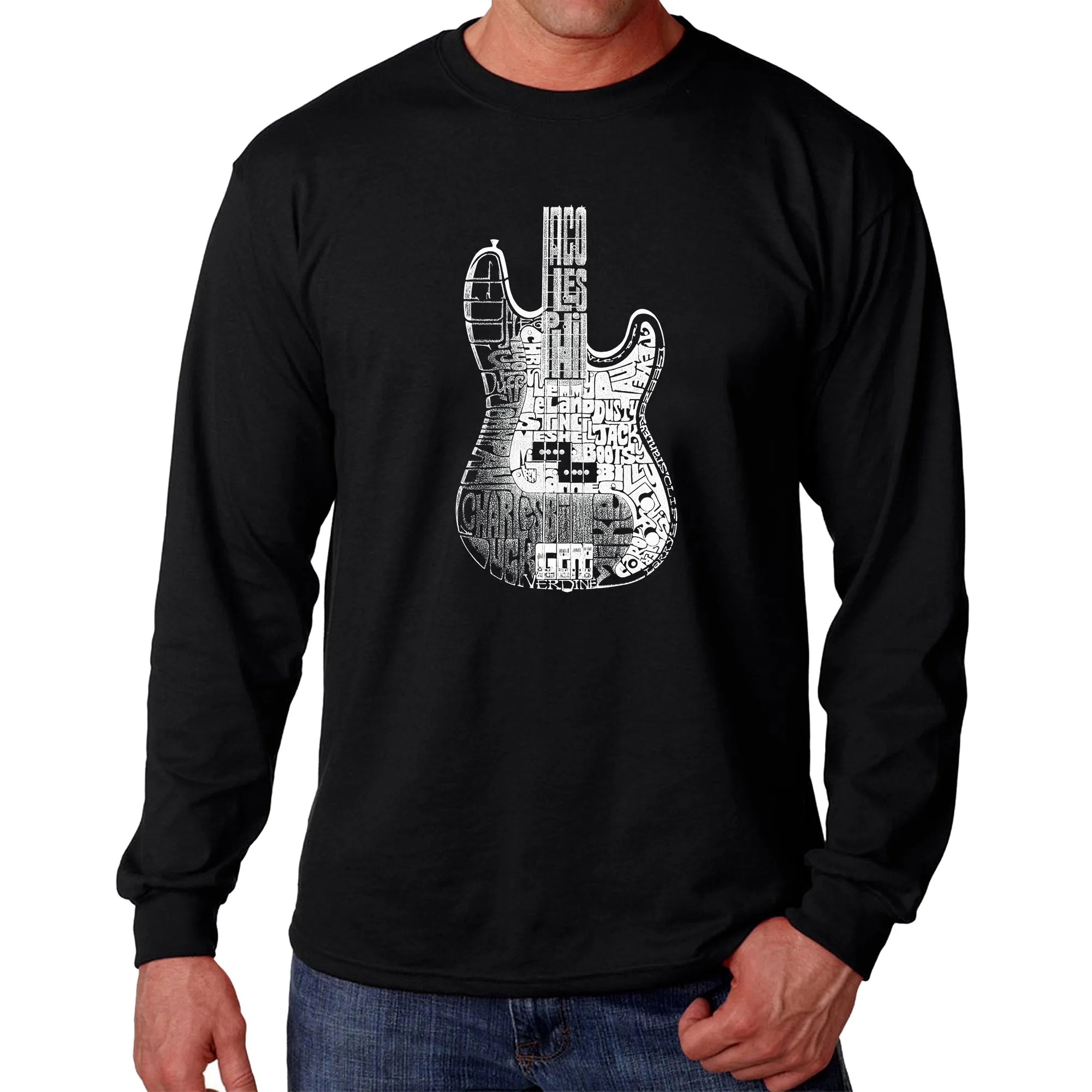 Bass Guitar - Men's Word Art Long Sleeve T-Shirt sold by LA Pop Art