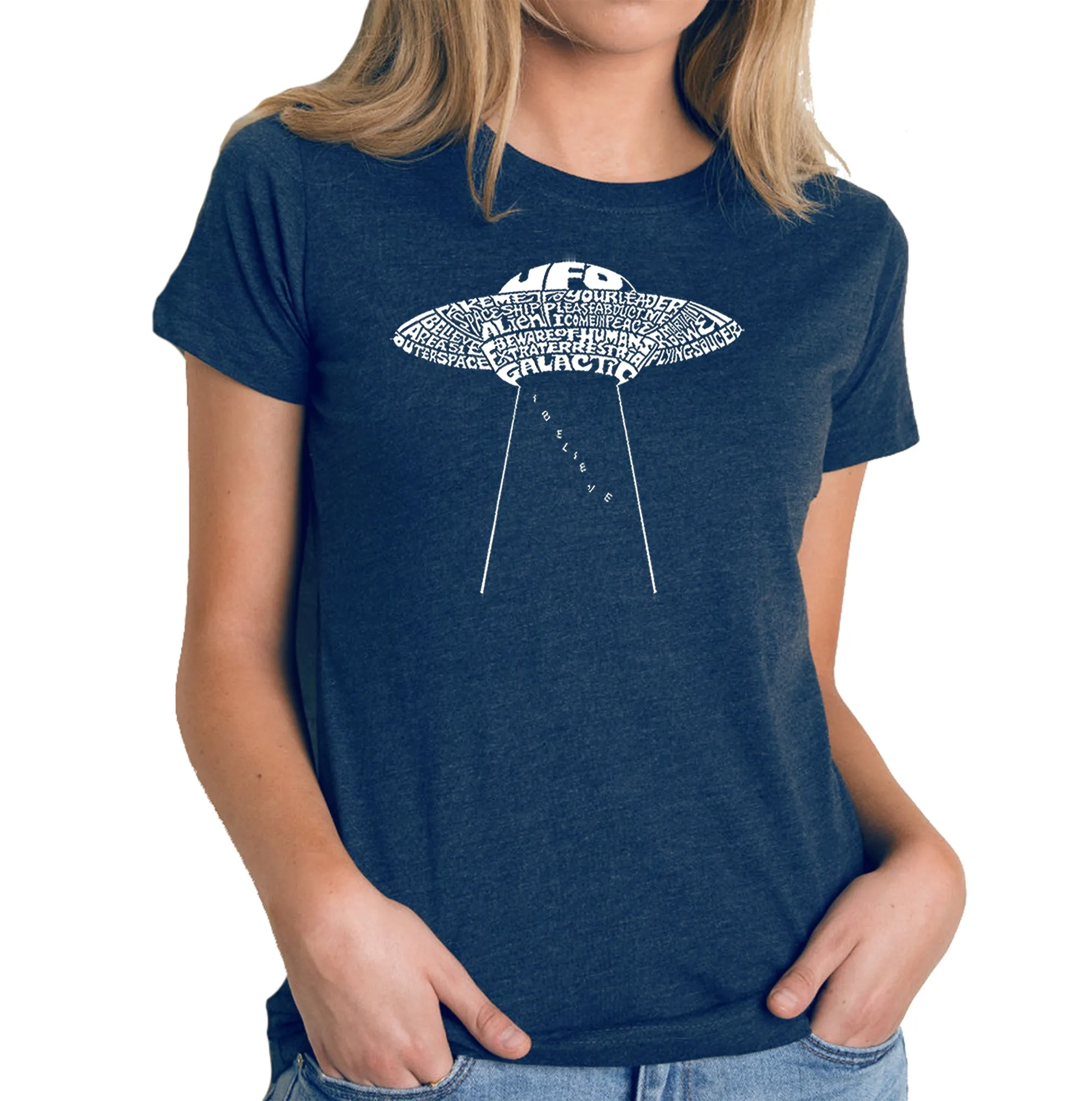 Flying Saucer UFO - Women's Premium Blend Word Art T-Shirt sold by LA Pop Art product image thumbnail 3