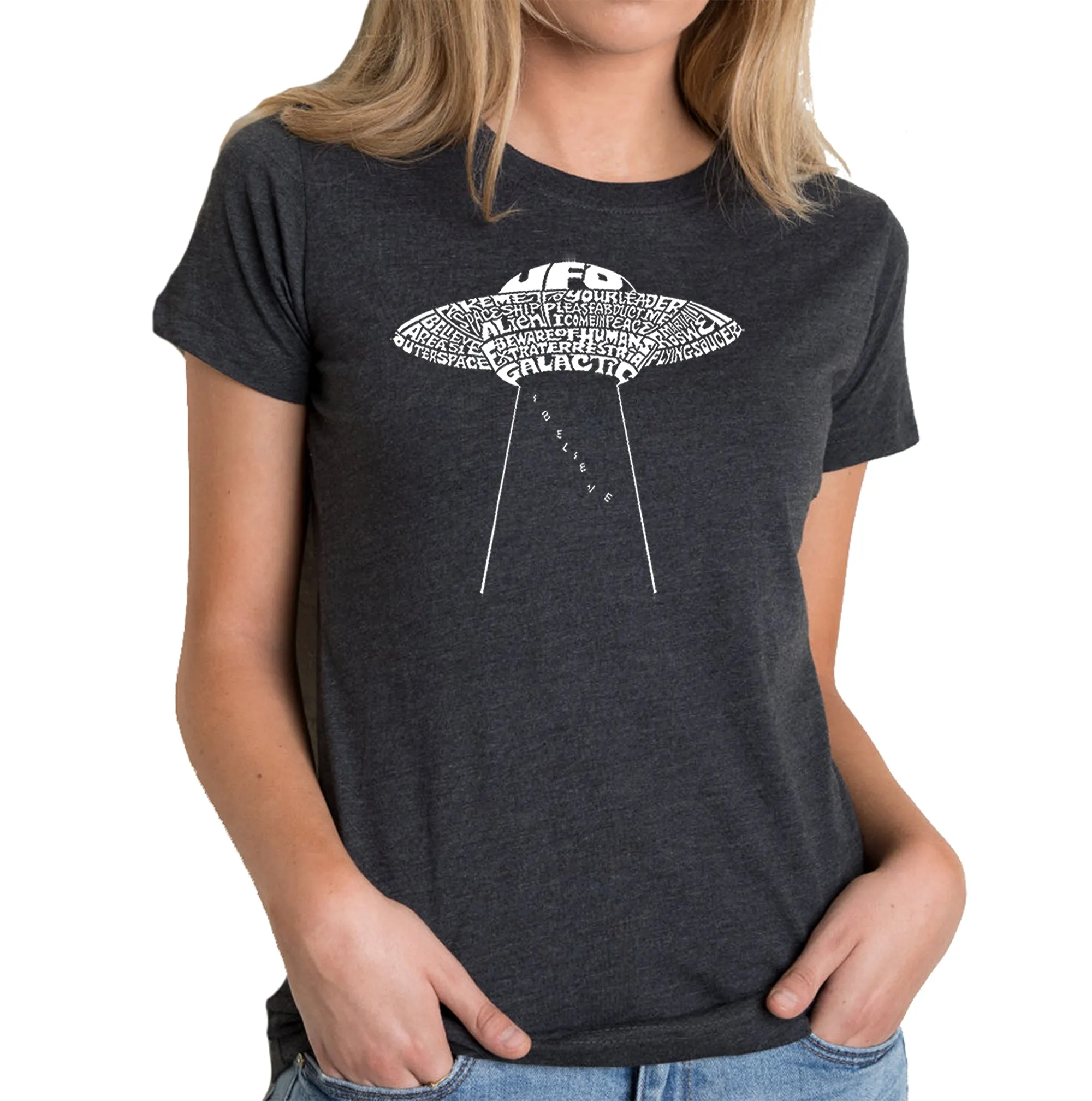 Flying Saucer UFO - Women's Premium Blend Word Art T-Shirt sold by LA Pop Art