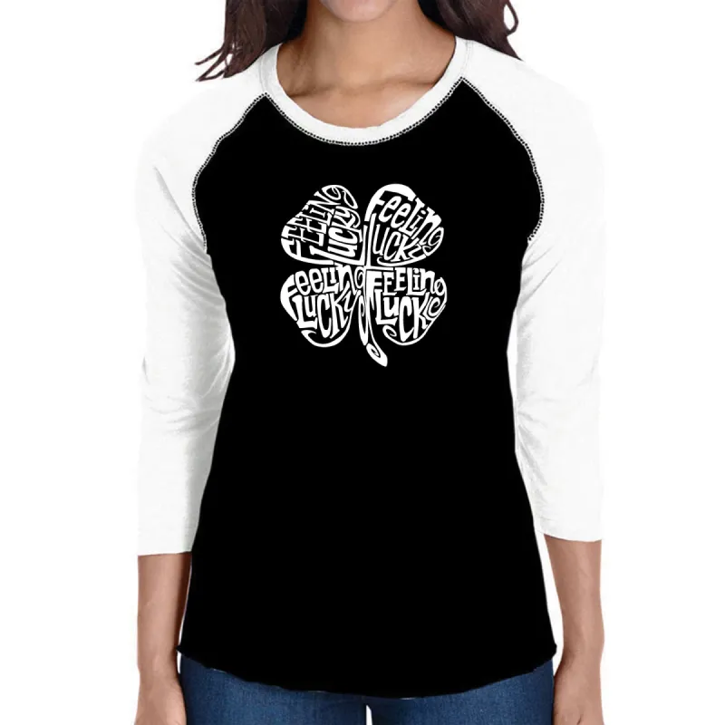 Feeling Lucky - Women's Raglan Baseball Word Art T-Shirt sold by LA Pop Art