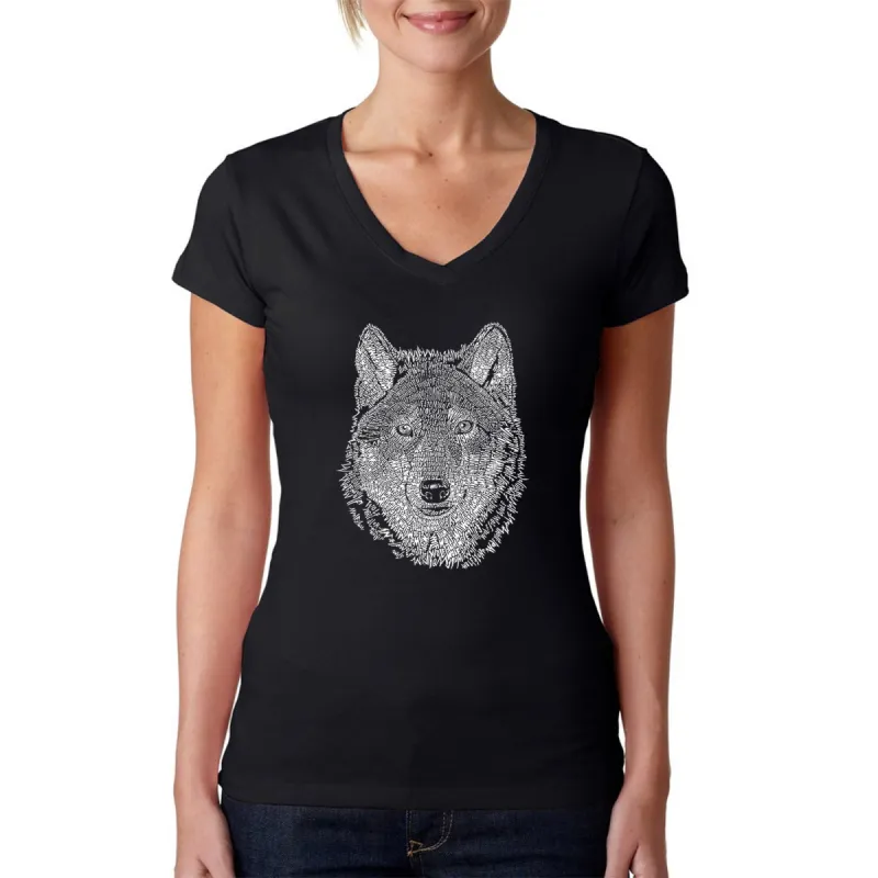 Wolf - Women's Word Art V-Neck T-Shirt sold by LA Pop Art
