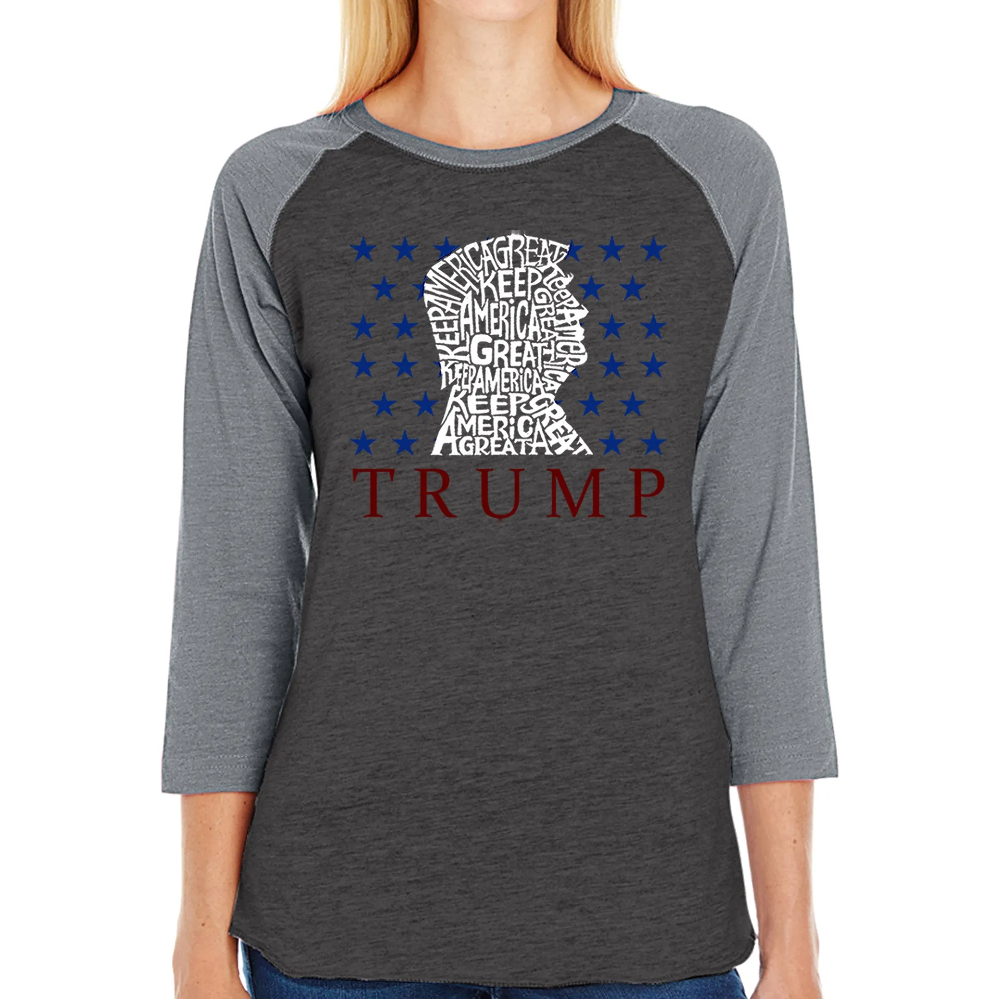 Keep America Great - Women's Raglan Baseball Word Art T-Shirt sold by LA Pop Art product image thumbnail 4