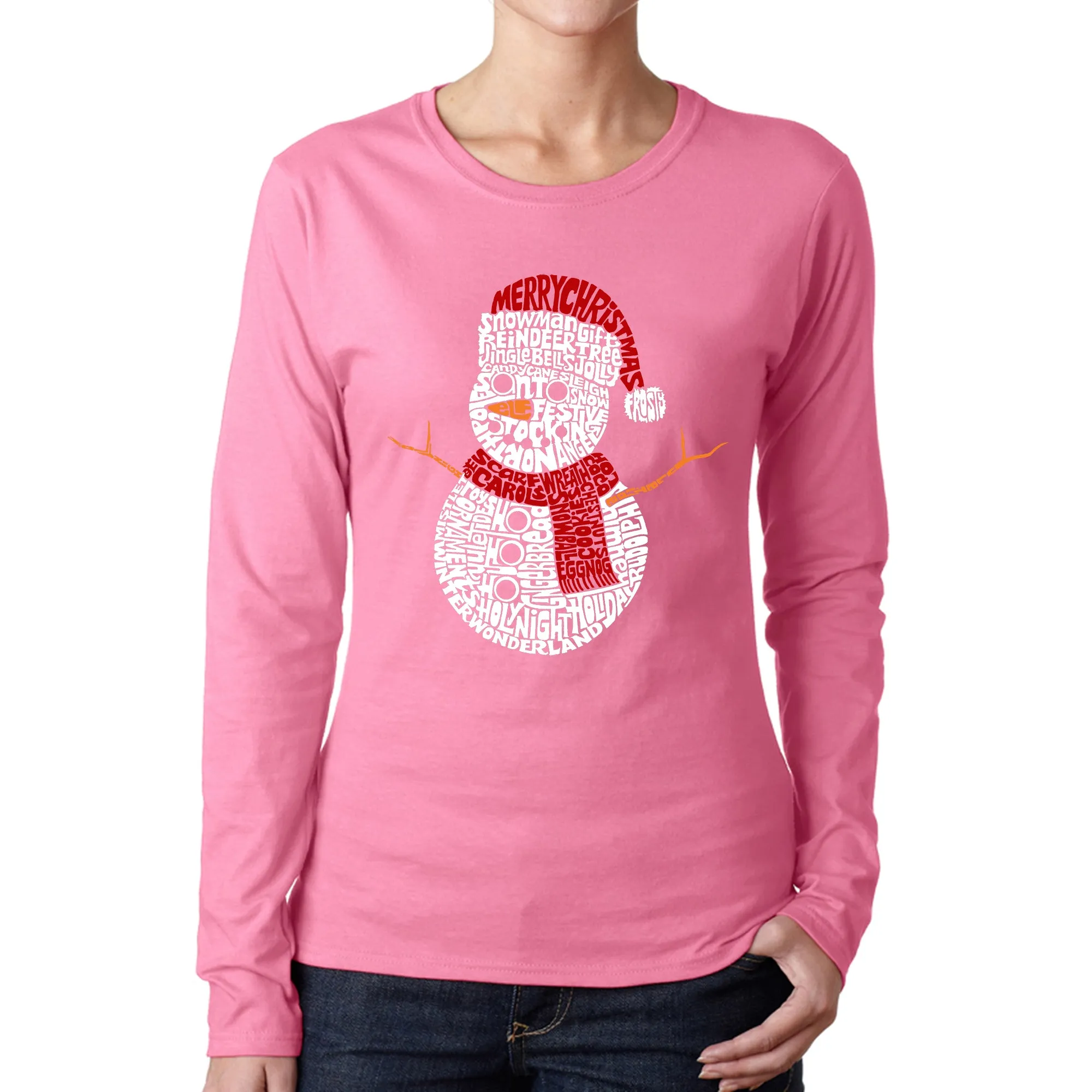 Christmas Snowman - Women's Word Art Long Sleeve T-Shirt sold by LA Pop Art product image thumbnail 3