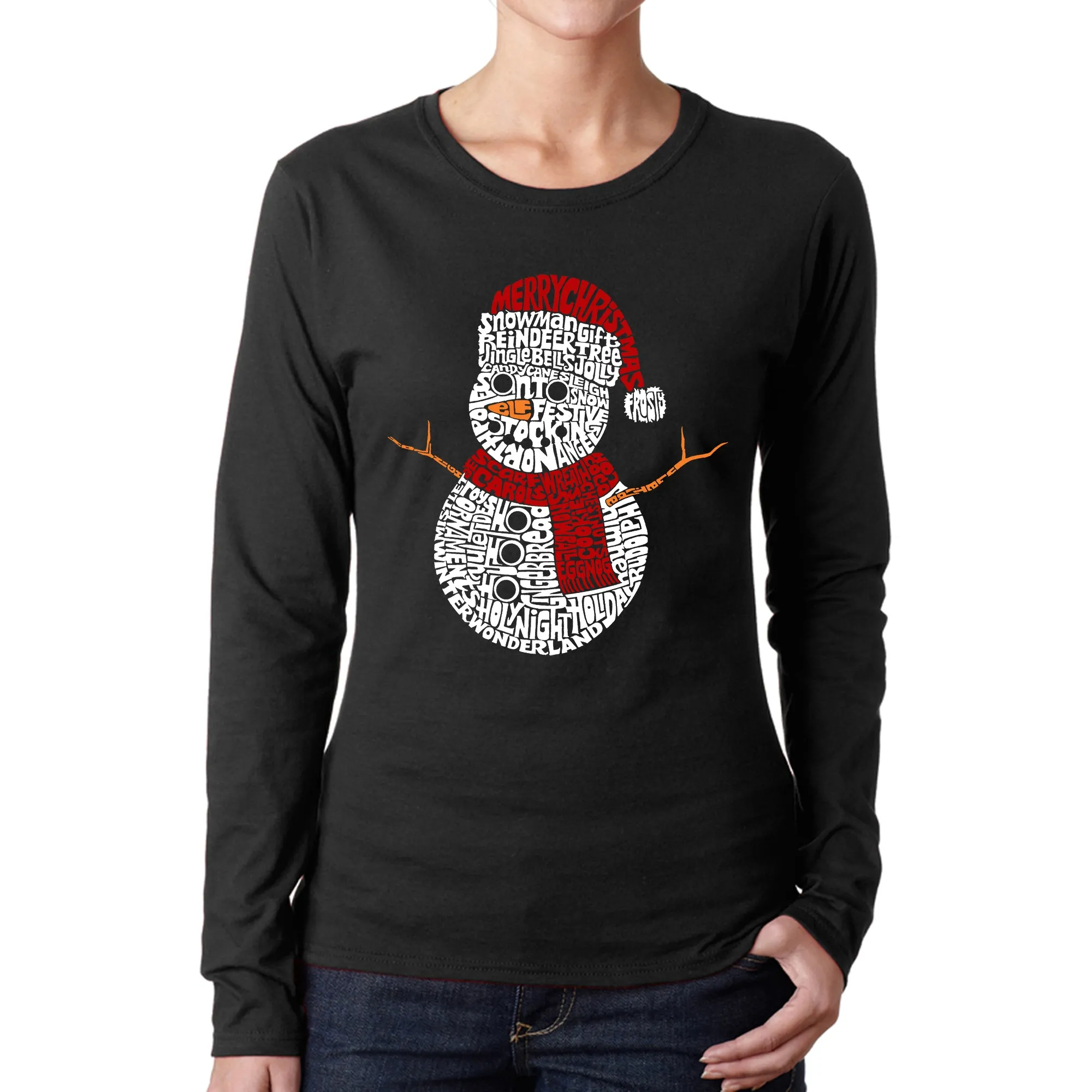 Christmas Snowman - Women's Word Art Long Sleeve T-Shirt sold by LA Pop Art