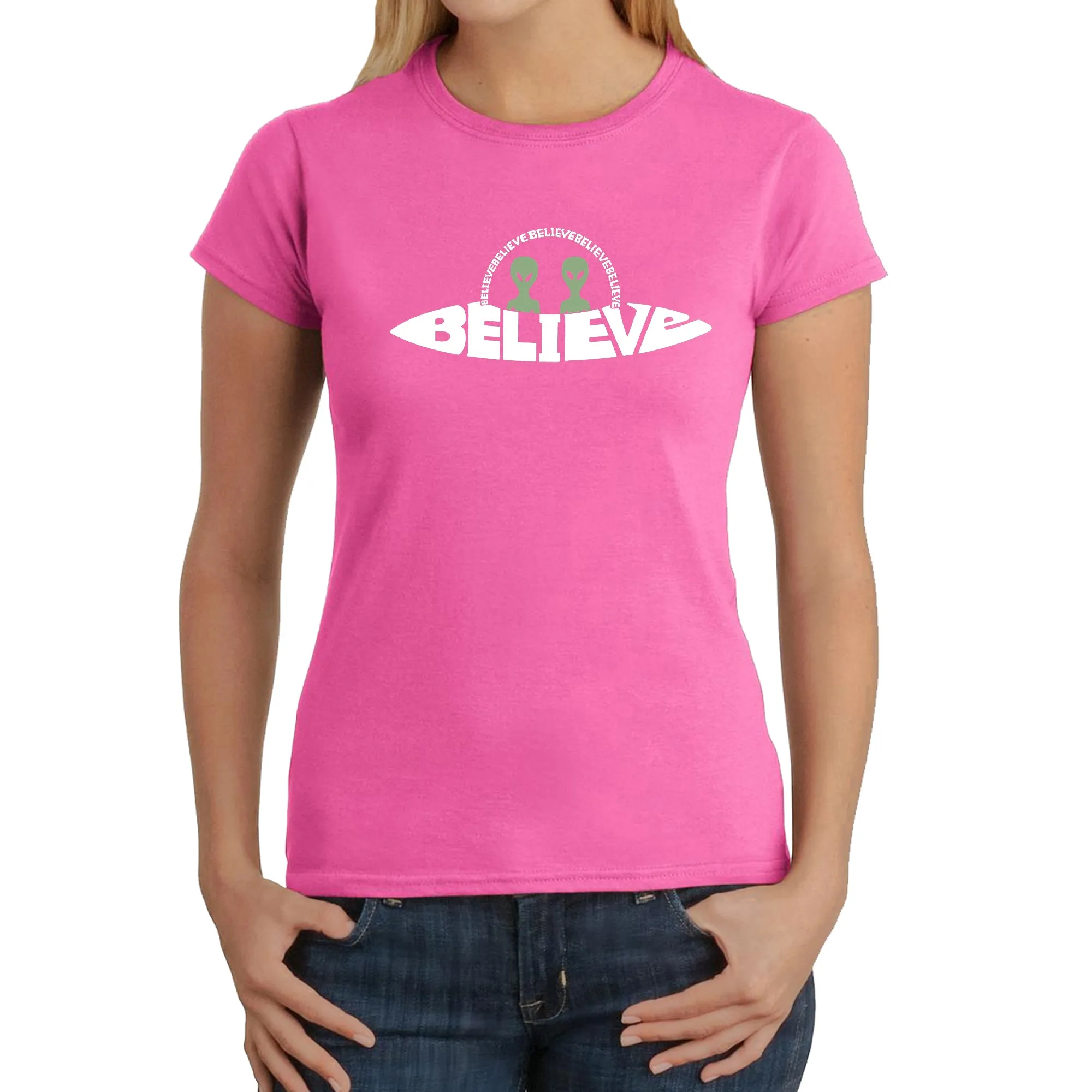 Believe UFO - Women's Word Art T-Shirt sold by LA Pop Art product image thumbnail 4