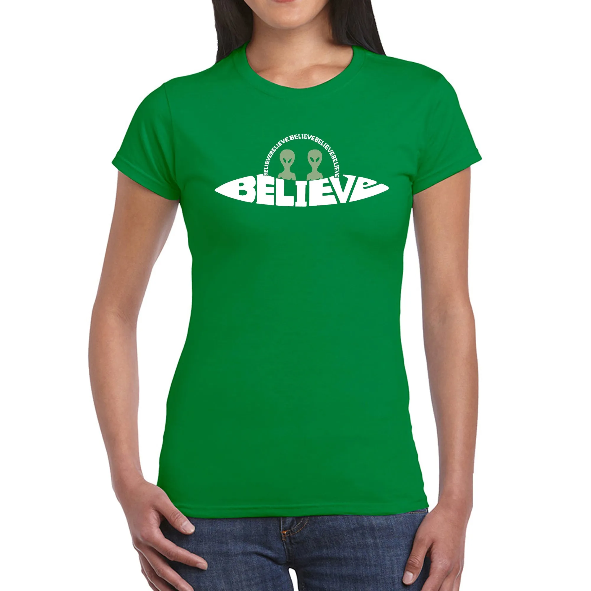 Believe UFO - Women's Word Art T-Shirt sold by LA Pop Art product image thumbnail 5