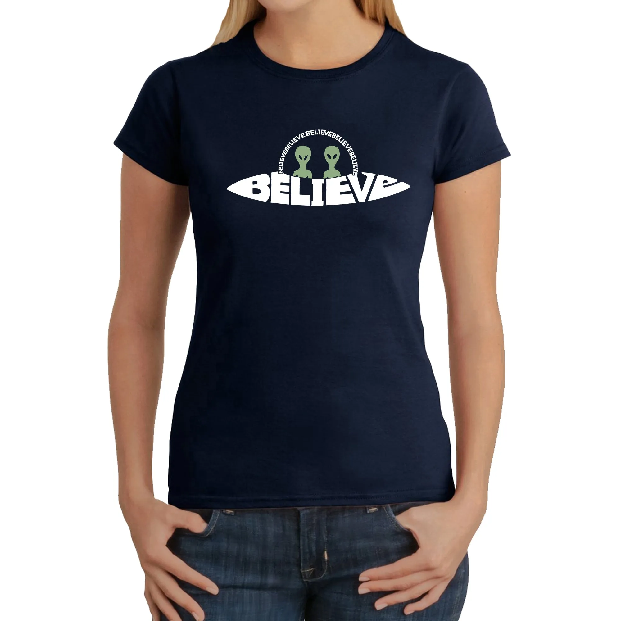 Believe UFO - Women's Word Art T-Shirt sold by LA Pop Art product image thumbnail 3