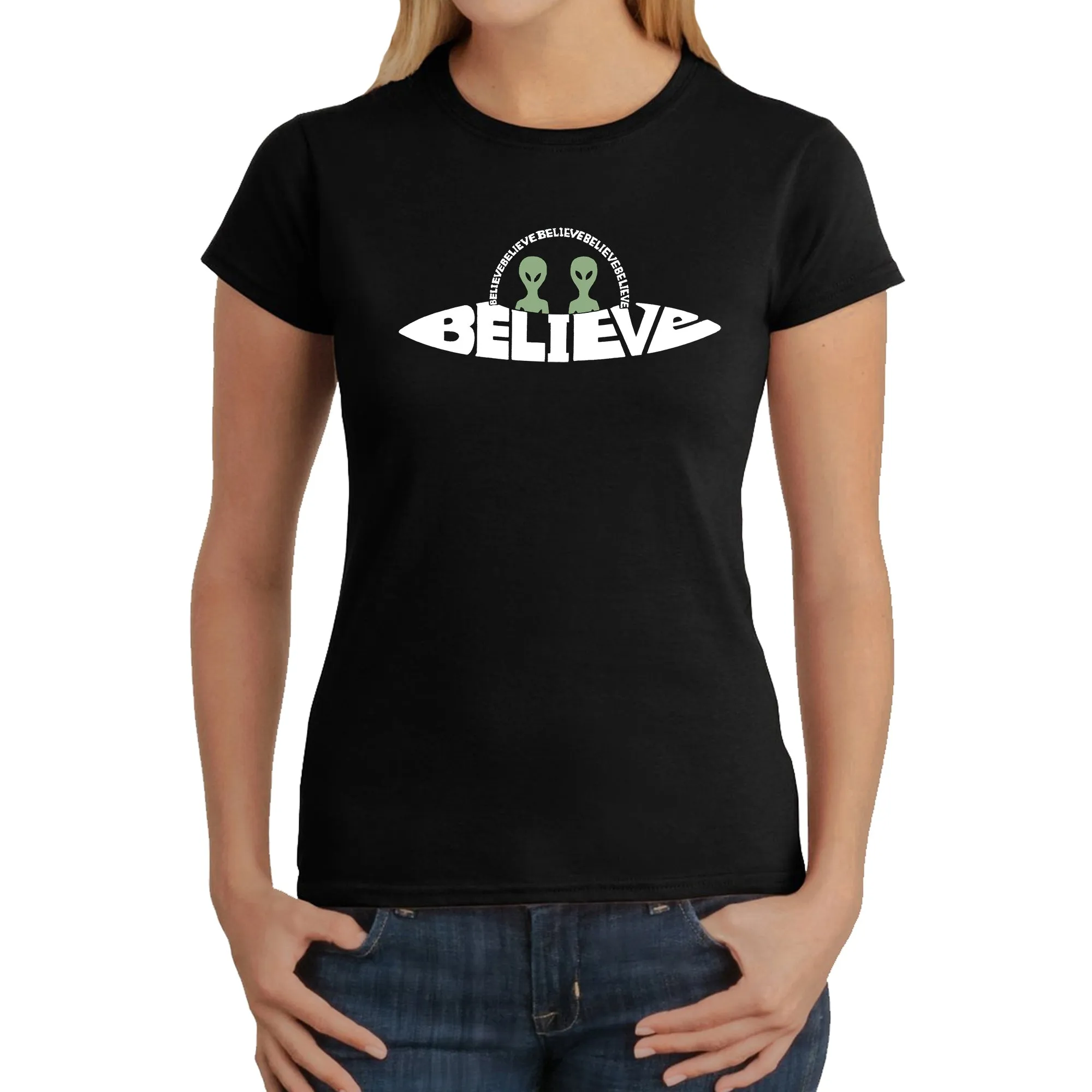 Believe UFO - Women's Word Art T-Shirt sold by LA Pop Art