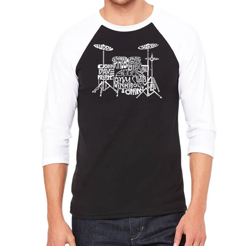 Drums - Men's Raglan Baseball Word Art T-Shirt sold by LA Pop Art