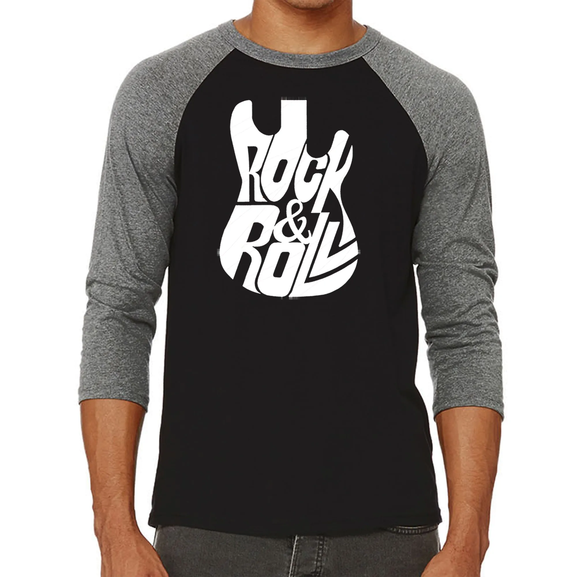 Rock And Roll Guitar - Men's Raglan Baseball Word Art T-Shirt sold by LA Pop Art product image thumbnail 4
