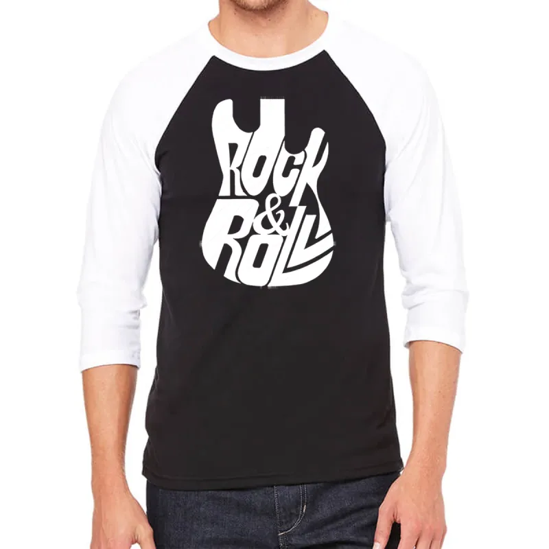 Rock And Roll Guitar - Men's Raglan Baseball Word Art T-Shirt sold by LA Pop Art