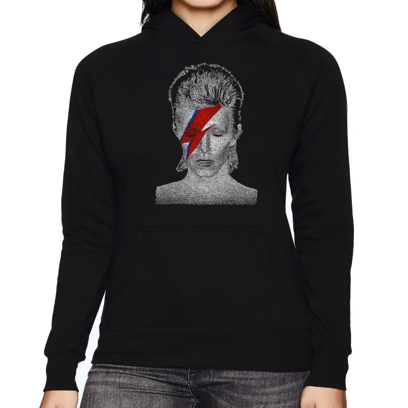 LA Pop Art Women's Word Art Hooded Sweatshirt -David Bowie Aladdin Sane sold by LA Pop Art